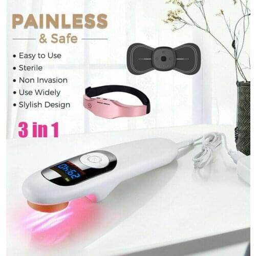 LASTEK 3 in 1 Home Tools Handheld Pain Relief Laser Therapy Device + Pulse Acupuncture Head Massager + Cervical Massage Sticker