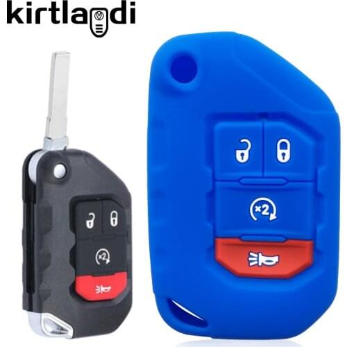 Kirtlandi Silicone Car Key Cover Case Holder Protector for Jeep Wrangler TJ Gladiator JT 2018 2019 2020 4 Buttons Flip Key Case