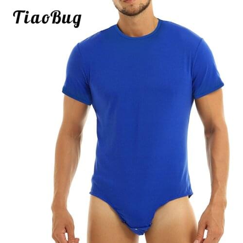 Men Dance Bodysuit Biketard Unitard Wrestling Press Button Crotch Shirt Leotard