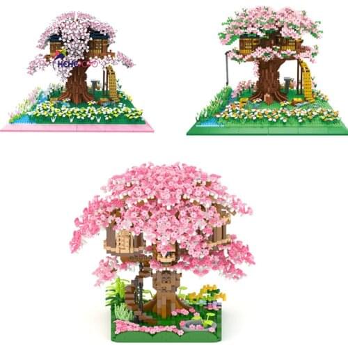 5820P+ Tree House Architecture Blocks Dream Romantic Sakura Home 3D Model DIY Flower Mini Building Small Brick Toy For Children