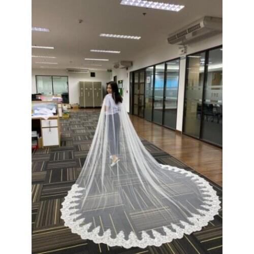 White/Ivory Lace Cape Veil 300CM Long luxury Cathedral Wedding Bridal Veil Shawl Lace Trim Wedding Accessorie
