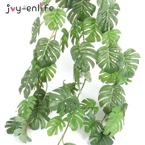 Small Fake Silk Tropical Palm Leaves Vine Artificial Jungle Turtle Leaf Rattan Plants Wedding Home Wall Hanging Decoration