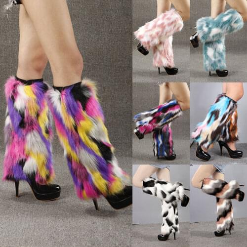 Fashion Womens Knee Pads Winter Fluffy Furry Boot Cover 30cm Color Faux Fur Warmer Boots Shoe Ankle Sleeve Cover Plush Leg Loop