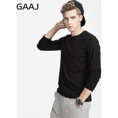 GAAJ 100% USA Cotton Men T Shirt Long Sleeves 2020 New Brand Solid Blank T-shirt For Male O Neck Man Casual Red Navy Grey Tee