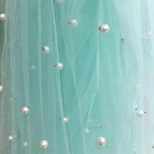 Mint Green Pink With Pearl Mesh Lace Fabric DIY Children Dress Cloth Background Decoration Sewing Accessories