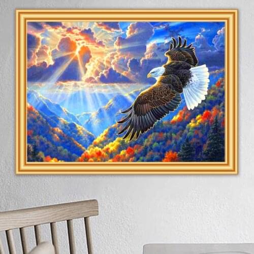 DIY 5D Diamond Painting Flying Eagle Cross stitch Kit Diamond Embroidery Landscape Mosaic Picture of Rhinestone Decor Gift