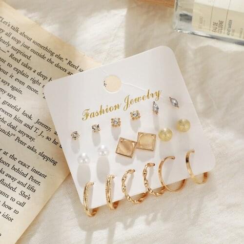 Hot Sale Fashion Bohemian Earrings Set For Women New Trendy Flower Round Geometric Metal Stud Earring 2021Trend Female Jewelry