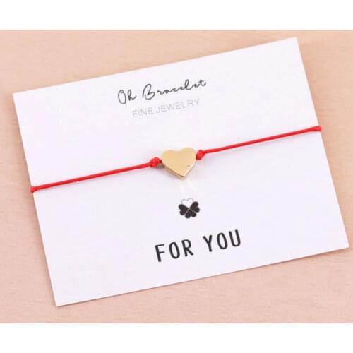 New Love Heart Charm Bracelets Gold Heart Adjustable Rope Red String Wish Bracelet for Women Men Relationship Love Gifts
