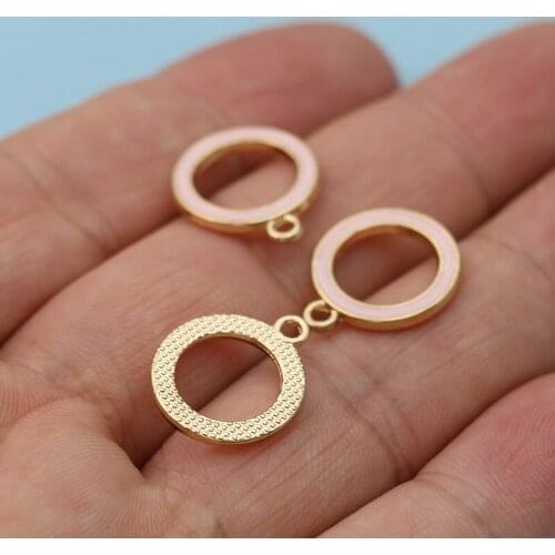 10PCS Gold Color Crystal Enamel Pink Circle Charms Pendants for Jewelry Making Bracelet Necklace DIY Earrings Handmade Craft