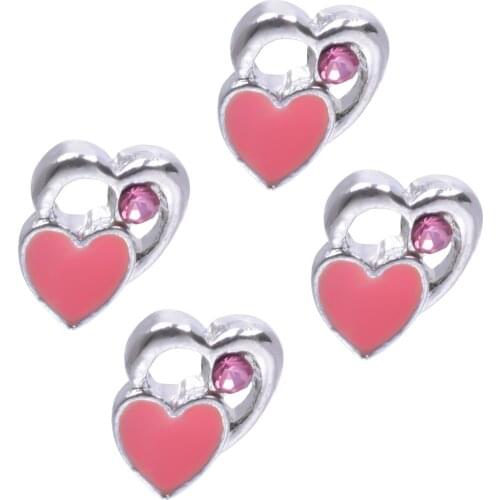 20Pcs/Lot F148 Two Pink Hearts Charms Making Pendant Lovers Gift Floating Glass Locket Jewelry