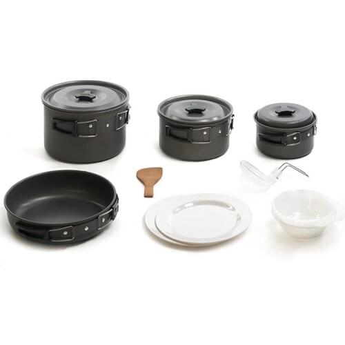 13pcs outdoor camping pot 5-6 person cooker picnic portable thickening rigid non-stick cooking and pans set kitchen cauldron