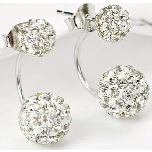 Silver Crystal Ball Stud Earrings High-grade Ear Jewelry Hypoallergenic Fashion Earrings Shambhala Ball ERN - 10861