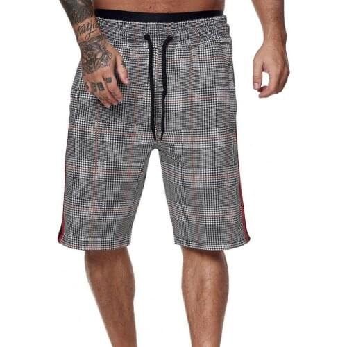 Summer Men Classic Plaid Beach Shorts Men Shorts Plaid Side Stripe Mid Rise Drawstring Short Trousers with Pockets Male Shorts