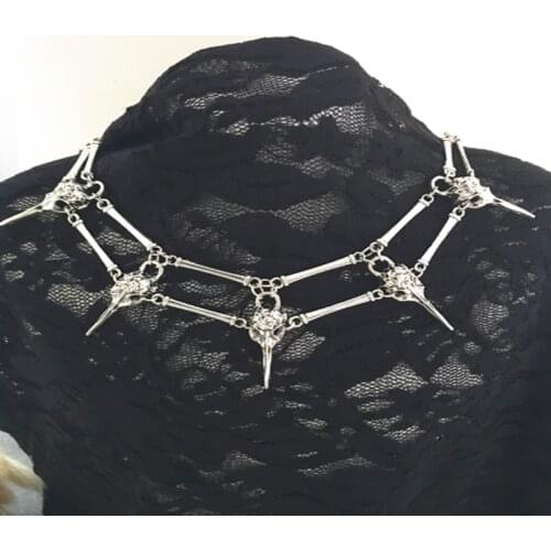 The RAVEN Pendant Necklace Antiqued Brass Bird Skull, Chocker Necklace Unisex Mens Necklace Boho Statement Necklace