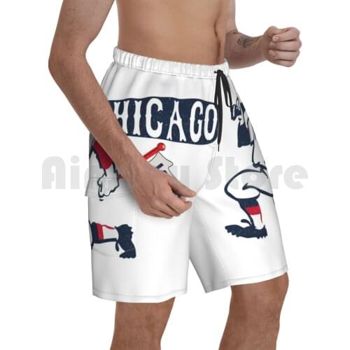 Vintage Chicago Baseball-Distressed For Vintage Look Beach Shorts Men Beach Pants Swimwear Vintage Retro Throwback