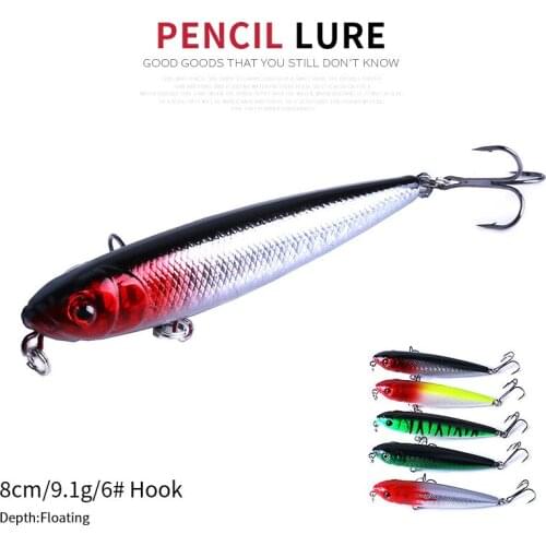 HENGJIA Top Water Wobbler Fishing Lure Hard Plastic Lure Floating/Surface Pencil Minnow Bait 9.1g 8cm Hook Size 6