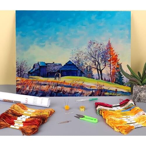 Landscape Under The High Sky Pre-Printed 11CT Cross Stitch Full Kit Embroidery DMC Threads Sewing Needlework Hobby Needle