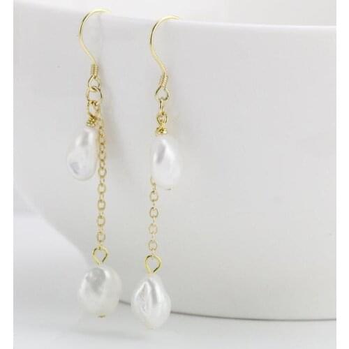 Unique Pearls jewellery Store ,Natural White Keshi Pearl Earrings,Baroque Freshwater Pearl Silver Dangle Earrings,Birthday Gift