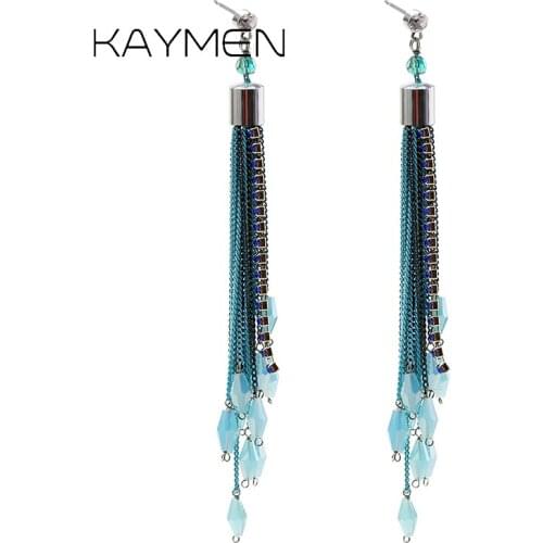New Women Long Chains Crystal Drop Dangle Earrings For Girls Luxury Colourful Temperament Statement Earrings Wedding Party 3302