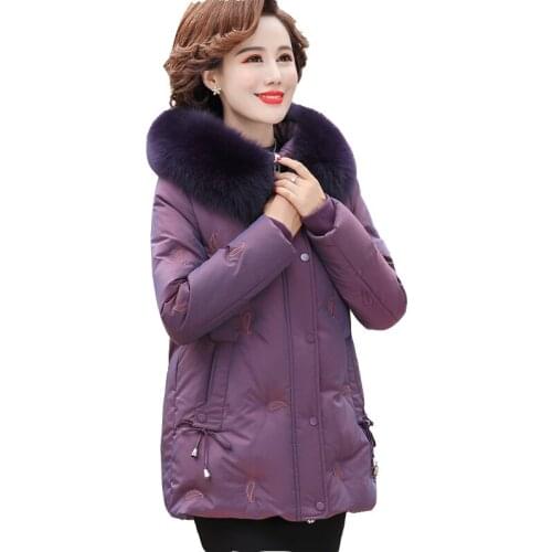 Mom Down Jacket Medium Long Real Fur Collar Winter Warm Jacket Female Thick Parka Coat Woman Plus Size Loose Jackets Overcome