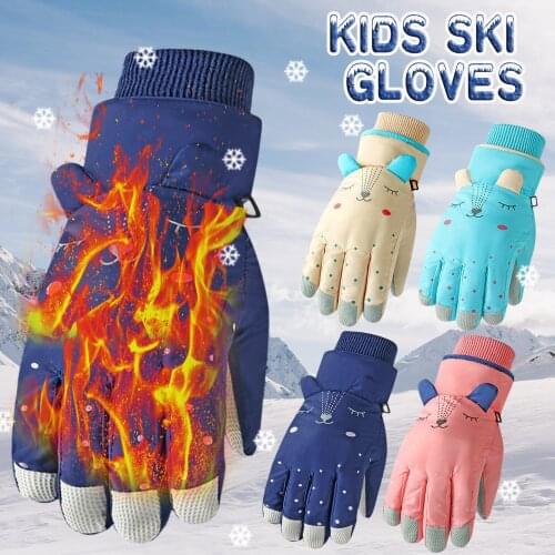 Winter Gloves For Kids Boys Girls Snow Windproof Mittens Outdoor Sports Skiing Children Full-Finger Cute Gloves 6-12Years New