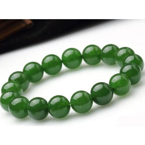 10mm Genuine Natural Green stone Round Beads Stretch Bracelet 7.5'' AAA