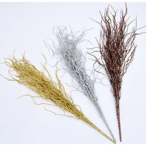 10pcs 50CM For christmas decoration artificial plastic Branch leaf Xmas leaves gold dust powder silver red
