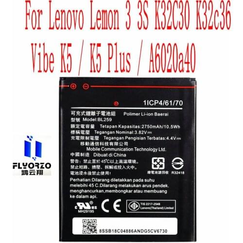 100% Brand new High Quality 2750mAh BL259 Battery For Lenovo Lemon 3 3S K32C30 K32c36 Vibe K5 / K5 Plus / A6020a40 Mobile Phone