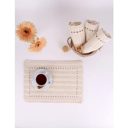 % 100 Cotton American Service Placemant Supla Hand Knitted 4 Piece Placemat Table Runner Dining Room