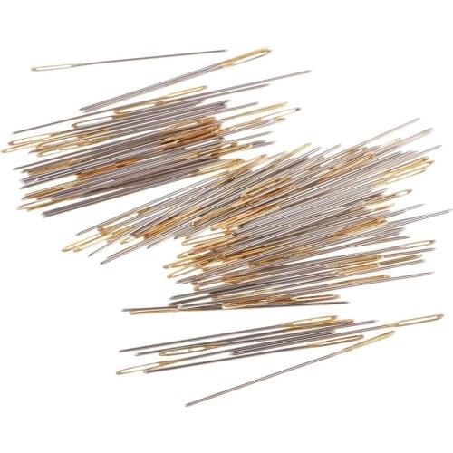 100 Pieces Mixed Sliver Gold Large Eye Embroidery Cross Stitch Hand Needles Size 24 in Clear Box
