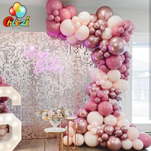 107pcs Balloon Arch Garland Vintage Pink Rose Gold Chrome Metallic Balloons Latex Globos Birthday Party Decorations Baby Shower