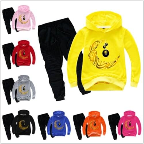 Toddler Baby Boy Clothing Set Fashion Cartoon Moon Ramadan Cotton Hoodies Long Sleeve Sweatshirt+Pants 2pcs Suits Girl Outfits