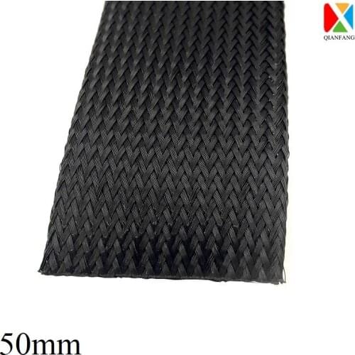 5M Braided Cable Sleeve 50mm Expandable PET Wire Wrap Nylon Tight High Density Sheath Protection Insulated Line Harness Black