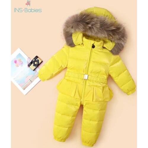 803 Baby girl Winter Snow coats Russia Winter Girls Fashion Warm Snowsuit nature Fur 90% goose Down 2-5y Outdoor coats infants