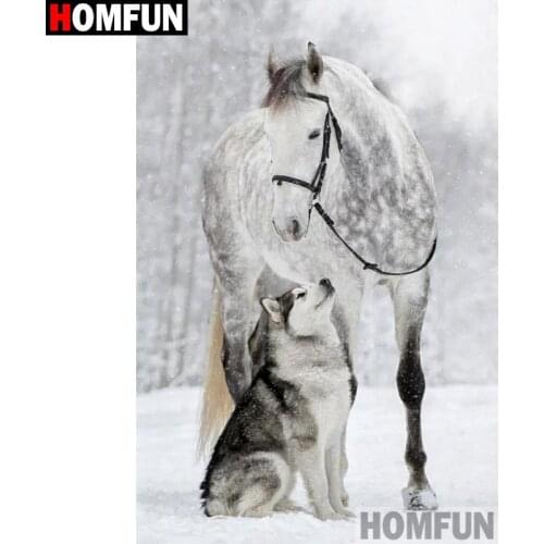 HOMFUN 5D DIY Diamond Embroidery Full Display "Animal horse wolf" Diamond Painting Square/Round Rhinestones Decor Art A27208