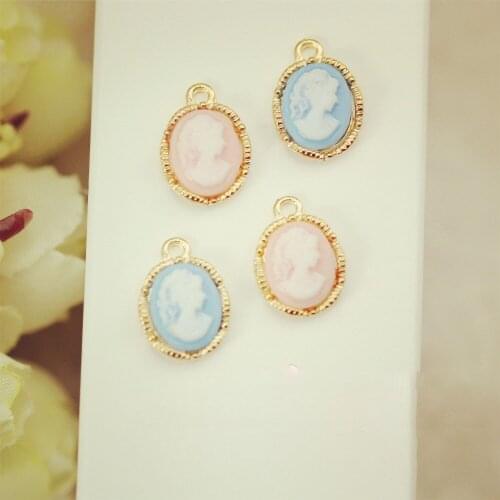 Diy jewelry making 50pcs/lot resin girls heads decoration alloy ovals shape metal charms fit earring/bracelet pendant accessory