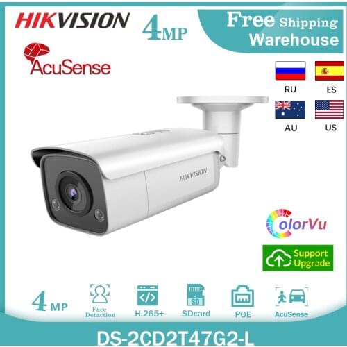 Hikvision Acusense 4MP ColorVu IP Camera DS-2CD2T47G2-L H265+P2P POE SD Card CCTV Outdoor Surveillance Video Bullet Camera