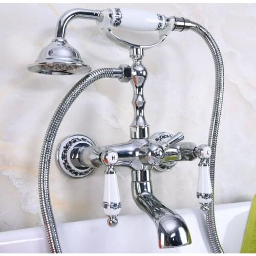 Chrome Brass Bathroom Tub Faucet W/Hand Shower Sprayer Clawfoot Mixer Tap Wall Mounted Kna207