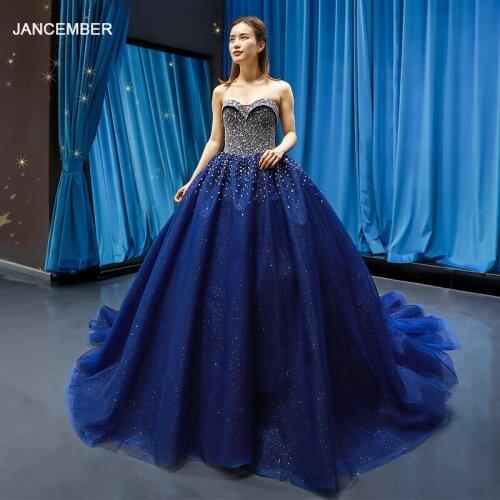 J66818 jancember strapless formal dress ball gown sweetheart lace up back crystal with blue evening dress فساتين سهرة لون ازرق