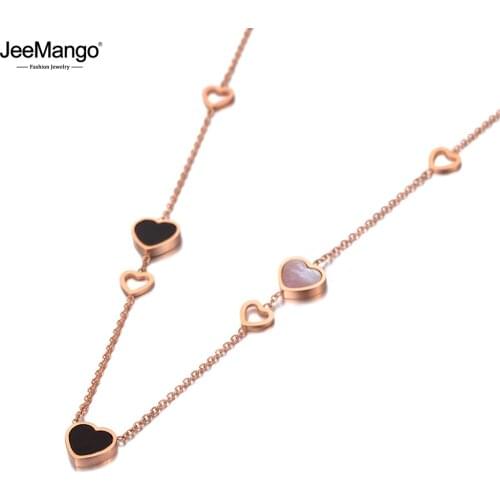JeeMango Trendy 316L Stainless Steel 7Pcs Love Heart Charm Pendant Necklace Jewelry Rose Gold Wedding Necklace For Women JN20068