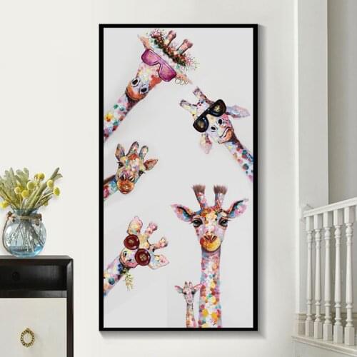 Colorful Giraffe Animal Family Canvas Art Posters and Print Cuadros Canvas Paintings on The Wall for Kid Room Home Decor Picture