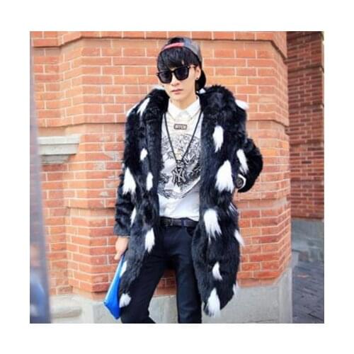 Chaqueta cuero hombre Male Large Size Imitation Fur Jackets Hooded Mixed Color Male Winter Spring Fake Fur Outwears Clothes K814