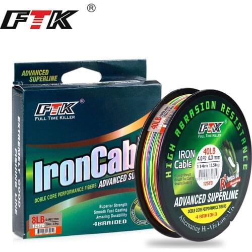 FTK 114M PE Braided Wire Fishing Line 4 Strands 0.10mm-0.40mm 8-60LB Colorful Super Strong Carp Multifilament Fishing Line