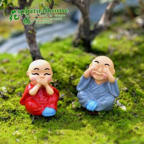 4PCS Miniature Monks Figurine Bonsai Decoration Mini Garden Cartoon Character Figure Statue Model Anima Resin Craft Ornaments