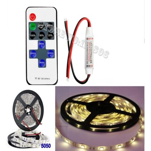 MINI Wireless RF remote LED Controller RF Dimmer + 5M 12V 2A WaterProof 5050 150 LEDs Warm White Flexible LED Strip Light