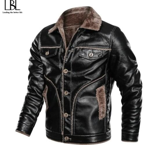 Winter Mens Leather Jackets Fashion Leather Coats Men Windbreaker Fleece PU Leather Top Male Jacket Brand 2020 Plus Size 8XL