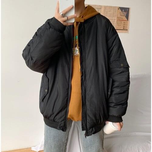 Men Black Armygreen Oversize Coats Men Solid Baseball Winter Jacket 2021 Korean Harajuku Hooded Jackets Parka for