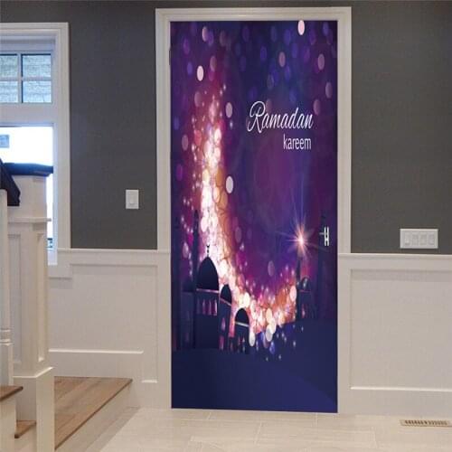 Eid Ramadan Kareem Removable Door Sticker DIY Wooden Door Renovation Decal Muslim Festival Poster Living Room Decoration No Smel