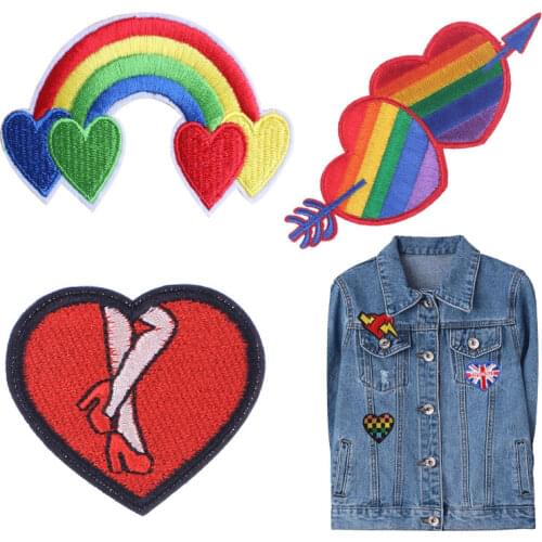 Love Heart Iron On Embroidery Patches Cute DIY Creative Badges Hot Transfer Stickers Sew On Clothes Denim Sequin Appliques