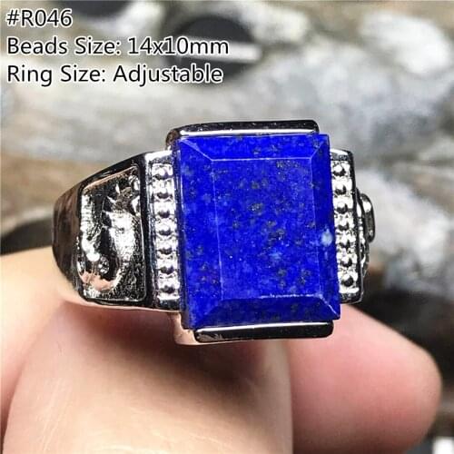 Real Natural Royal Blue Lapis Lazuli Ring Jewelry For Woman Man Love 14x10mm Beads Gold Crystal Gemstone Adjustable Ring AAAAA